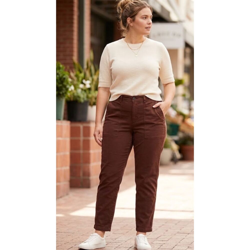 A New Day Utility Chino Ankle Pants High Waist Brown Women's Size 14